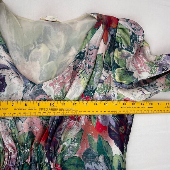 Sundance Samantha Silk Long Sleeve Boho Floral Pleated V-Neck Empire Top Women S - Picture 8 of 12